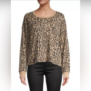 Splendid Leopard Cheetah Print Slouchy Waffle Knit Long Sleeve Thermal Top M